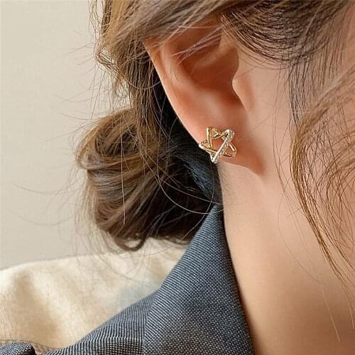 TIMEONLY Minimalist Star Stud Earrings Cubic Zircon Hollow Earring for Women Ladies Wedding Gifts Golden Elegant Accessories
