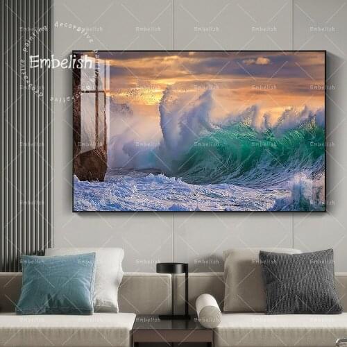 Embelish The Storm Waves Rock Sea Modern Home Decor Wall Art Posters For Living Room HD Canvas Oil Painting Bedroom Pictures