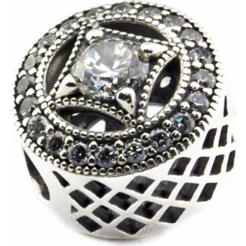 Vintage Allure Clear CZ Crystal Beads for Silver 925 Original Charms Bracelets Silver 925 Jewelry Charm Beads for Jewelry Making