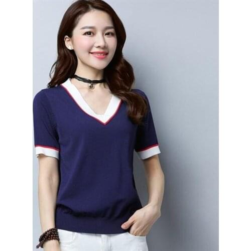 New Design Women Spring Summer Style T Shirts Lady Casual Slim Style V-Neck printed Tees Shirt Tops DD1920