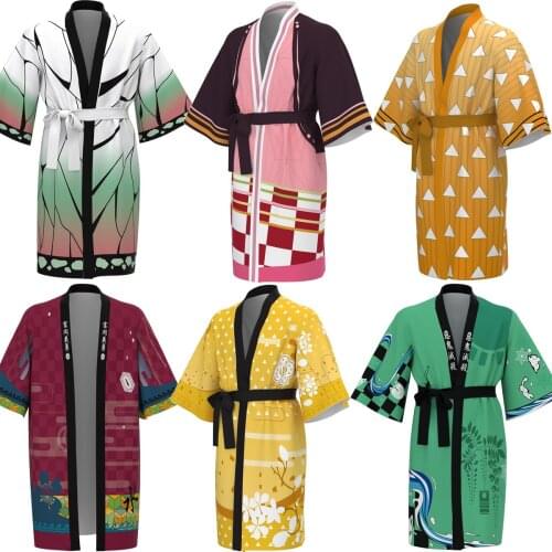 Adult Anime Bathrobe Cosplay Demon Slayer Costume Sleepwear Robe Women Men Pajamas Cartoon Kimetsu no Yaiba Kimono