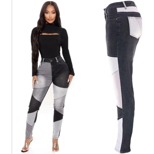 2021 New Autumn Ladies Jeans Patchwork High Elasticity Self-cultivation Hip Fashion All-match Womens Denim Feet Trousers WS152