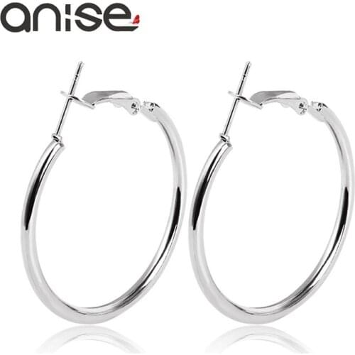 Simple Silver Color Geometric Big Circle Hoop Earrings Stainless Steel Round Earrings for Women Statement Earring Party Bijoux