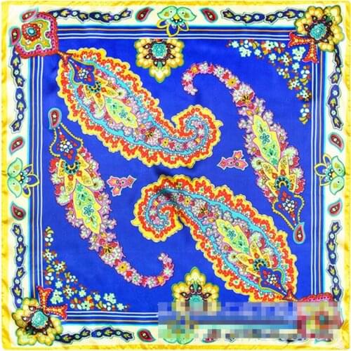 New Arrival 60*60cm Euro Brand Style Women Silk Square Scarf Big cashews floral edge fashion Tied bag handle scarf high quality