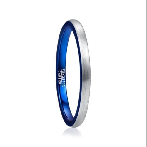 2mm Womens Tungsten Ring Brushed Inner Blue Carbide Engagement Ring Simple Ring For Party Daily Jewelry