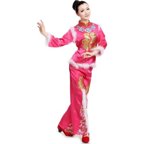 0159) Chinese classical Spring festival Red Lantern Costume off square waist drum fan yangko dance clothing
