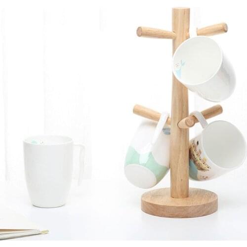 1Pc 6 Hooks Mug Holder Tree,Wooden Cup Holder Mug Tree Holder Rack Tabletop Holder,Tea Coffee Cup Mug Hoooks Mug Cup Tree