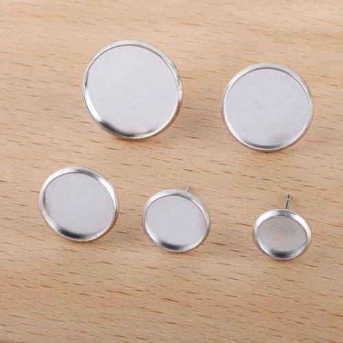 100pcs Fit 8/10/12/14mm Round Cabochon Stainless Steel Stud Earring Base Settings DIY Fashion Earring Accessories Jewelry Making
