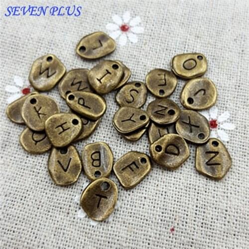 Top Quality 130Pcs/lot double side Geometric shape Disc Pendant Alphabet A-Z Letter Tag Charms Stamp Initial Jewelry 10mm Beads