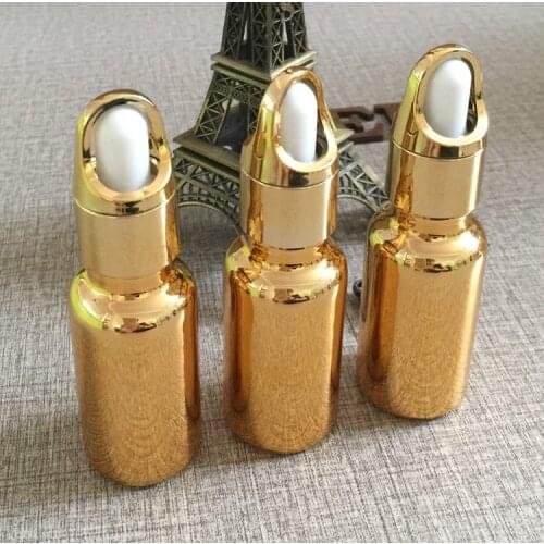 20ml glass essential oil dropper bottle golden plated refillable cosmetics bottles makeup storage travel container packaging