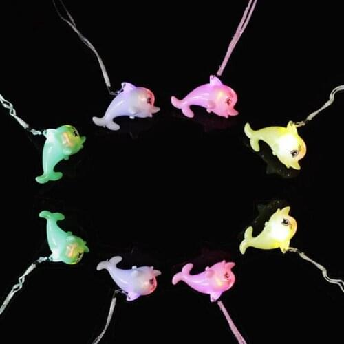 Children LED Light Up Flashing Blinking Dolphin Necklace Pendants Kids Glow Necklaces Christmas Party Gift Halloween