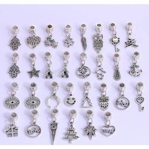 30pcs Mixed Antique Silver Color European Bracelets Charm Pendants Fashion Jewelry Making Findings DIY Charms Handmade Z731