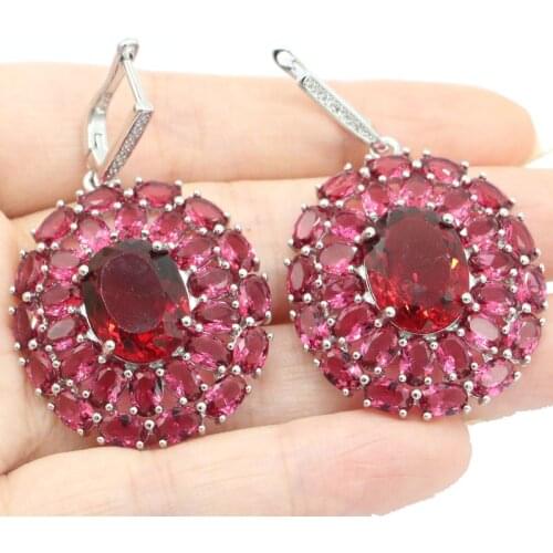 55x21mm Gorgeous Created Long Big Pink Tourmaline White CZ Gift For Sister Silver Earrings