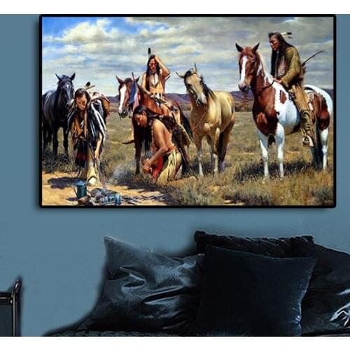 New Native hunter Diamond Painting Indian Portrait Painting Grassland Horse 5 d Diamond Embroidery Needlework Diamond Mosaic