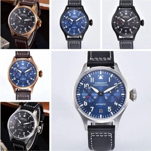 Corgeut Automatic Mechanical Watches Sport Luxury Brand Mens Watches power reserve luminous date man Wrist watch Male Clock