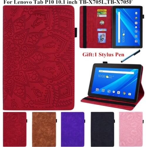 3D Flower Embossed Case for Lenovo Tab P10 P 10 10.1 2018 TB-X705L TB-X705F PU Leather Tablet Cover for Funda Lenovo Tab P10