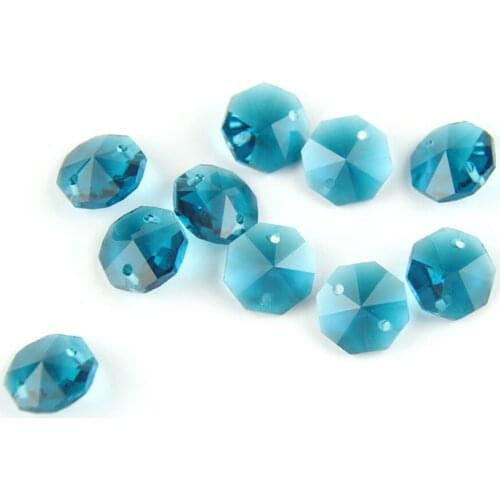 Zircon Blue 14mm Octagon Beads With 1 Hole/2 Holes Crystal Lighting Lamp Parts Beads Strand Component For Home Wedding & DIY
