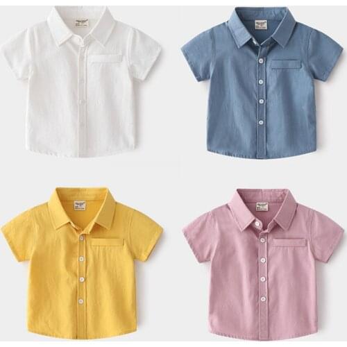 Kids Boys Shirts Summer Short Sleeve Toddler Cotton Shirt Fashion School Gentleman Boy Tops Girls Blouse Children Clothes 1-7Y