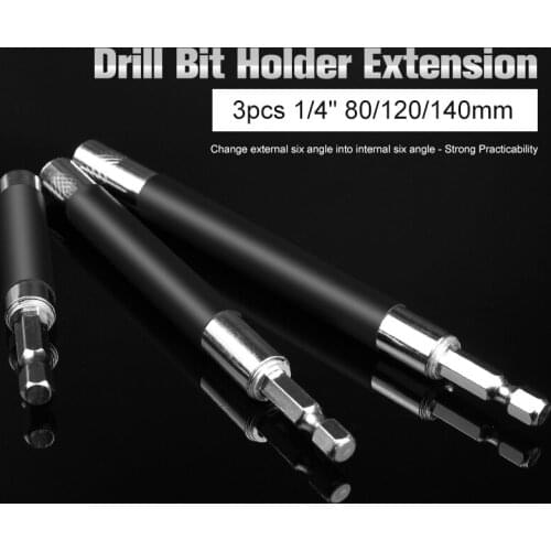 HOEN 3pcs 1/4" 80/120/140mm Hex Shank Quick Release Magnetic Screwdriver Extension Bit Holder Connection Rod Adapter Sleeve