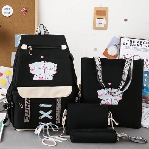 USB Waterproof 4Pcs/Set Canvas Women Backpacks School Bags for Teenage Girls Bookbags Travel Laptop Backpack Students Rucksack