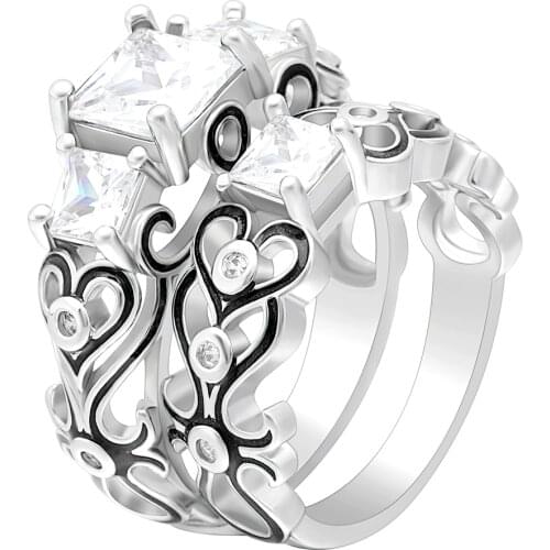 Graceful White Gold Ring Sets For Women Wedding Charm Jewelry Vintage Flower Multicolor Cubic Zircon Engagement Rings