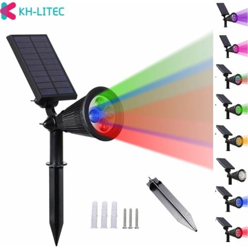 KHLITEC Led Solar Light Color-Changing 4 LED Solar Spotlight Adjustable Wall Light Waterproof IP65 Landscape Garden Solar Lamps