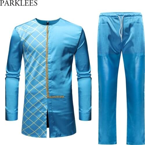 African Dashiki Top Pant Set 2 Pieces Outfit Set African Men Clothes Casual African Clothing for Men Dashiki Shirt with Trouser