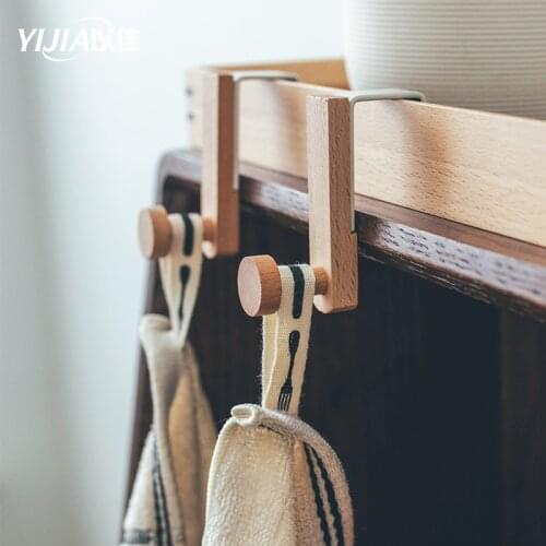 Japanese-style wooden wrought iron drawer clothes cupboard door hook free perforated towel hook