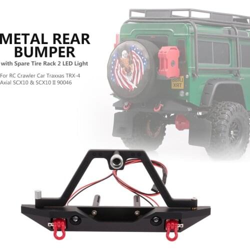 Metal Rear Bumper with Spare Tire Rack 2 LED Light for RC Crawler Car Axial Traxxas SCX10 & SCX10 II 90046 Parts