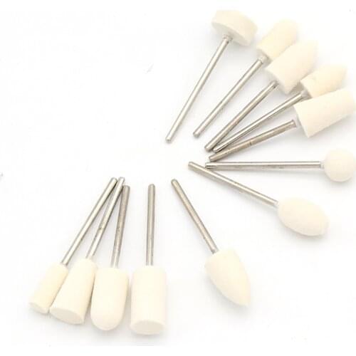 12pcs Wool Felt Polishing Burrs Point Bob Kit 3/32'' Shank Rotary Tools Assorted