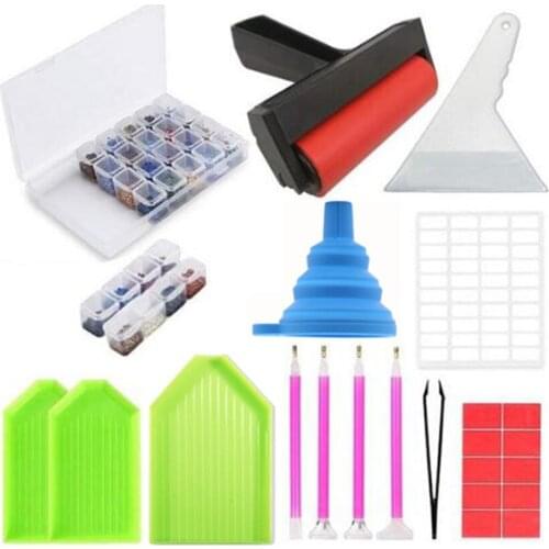5D Diamond Painting Tools and Accessories Kits Roller pen Clay Tray stylo Silicone funnel Diamond Embroidery Tray Box sets