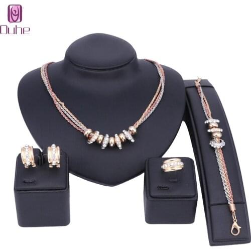 4pcs Gold Color Rhinestone Wedding Jewelry Sets For Women Classic Bohemia Simple Jewelry Engagement Costume Accessories