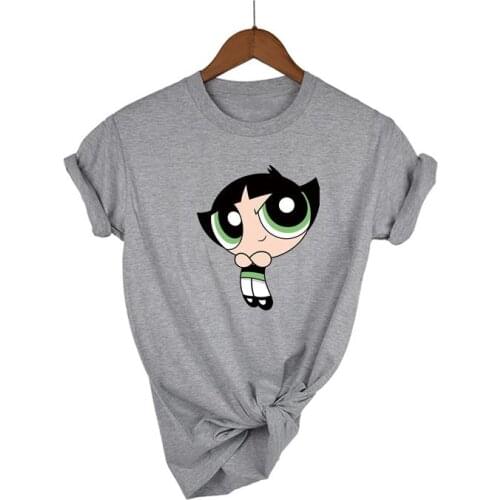 Powerpuff Girls New Summer Fashion Anime Cute Cartoon Pattern T-shirt Fun Casual White Short Sleeve Womens Print Street Kawaii