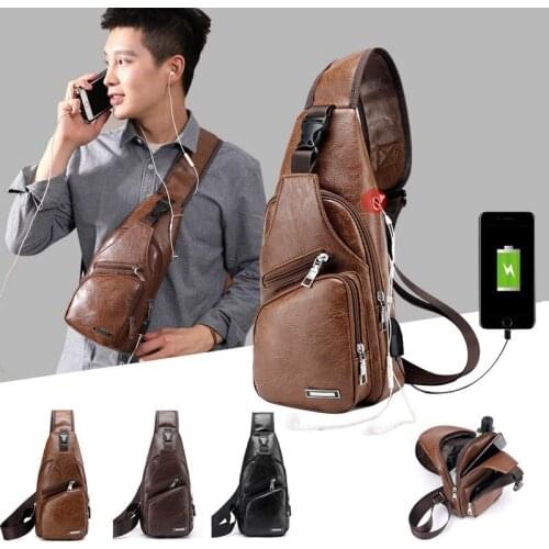 Newest Fashion Mens Leather Sling Pack Chest Shoulder Crossbody Bag Biker Satchel Men Briefcases Hot Sales 2021 Male Fanny Pack