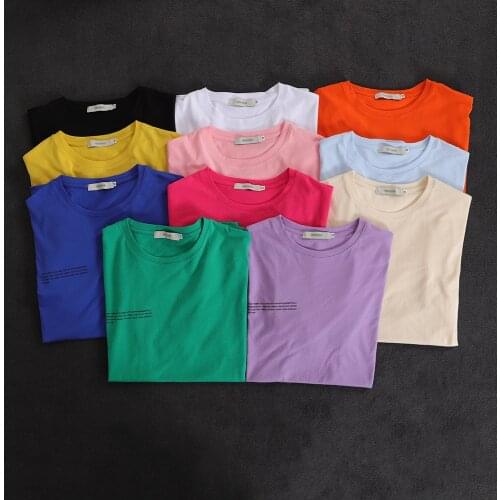 Solid Color Short Sleeve Tshirts Women 100% Cotton Environmental Protection Dye O-Neck Tops, New Summer Ladies Casual Streetwear