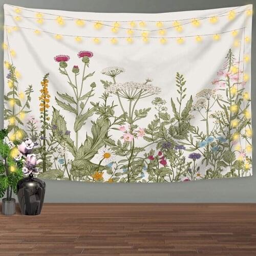Nature Wall Tapestry Colorful Floral Plants Tapestry Wall Hanging Wild Flowers Herbs boho Tapestry Vintage macrame wall hanging