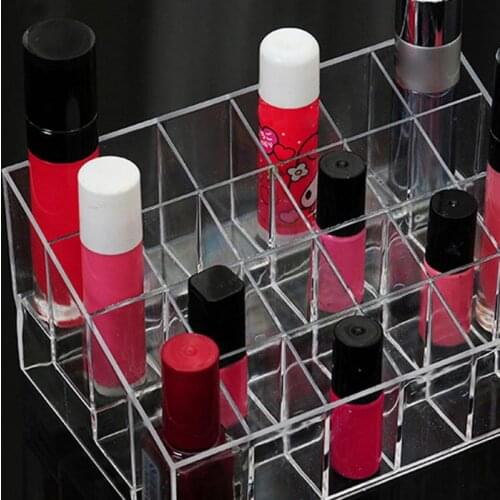 Clear Acrylic 24 Grid Makeup Organizer Storage Box Lipstick Nail Polish Display Stand Holder Cosmetic Jewelry Organizer Case