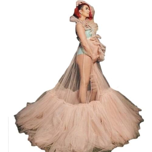 Luxury Customised Maternity Dresses A-Line Tulle Maternity Gown for Photoshoot Boudoir Lingerie Robe Bathrobe Nightwear