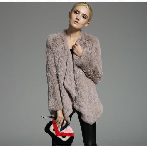SJ462 Thick Knitting Girls Rabbit Fur Jackets Female Fashionable Real Fur Jackets