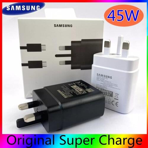 Original Note 10 Samsung 45W Super Charger UK Wall Travel Adapter Type C To Type C Data Cable For GALAXY A80 A72 A70 M31S
