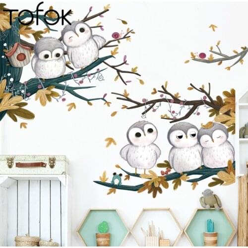 Tofok Cartoon Cute Animal Owl Waterproof Wall Decals Kindergarten Classroom Childrens Room Wall Decoration Wall Stickers