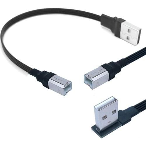USB 2.0 Male Up Down Left Right Angled 90 Degree to USB 2.0 Type B Male Data Cable USB Type-c Flat Cable 0.1m/0.2m/0.5m/0.8m