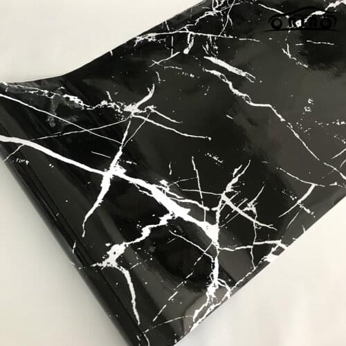Waterproof PVC Gloss Black Imitation Marble Pattern Sticker Wallpaper Self Adhesive Furniture Car Motorbike Vinyl Wrap Covering