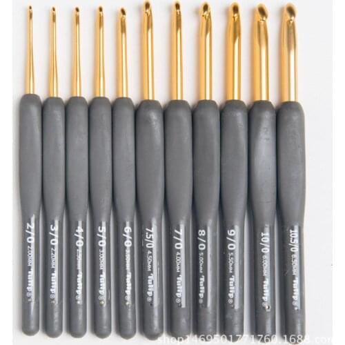 Japan Hiroshima Tools Tulip ETIMO series, lace black handle gold Crochet hook (T15-100~900)
