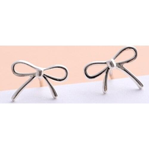 100% 925 Sterling Silver Earrings for Women Cute Bow Tie Stud Earrings Ladies Girls Kids Fashion Gift Jewelry