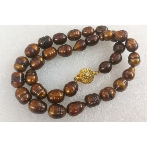 Women Jewelry 43cm 17'' necklace 10x12mm Dark brown pearl baroque oval pearl handmade Real cultured freshwater pearl gift