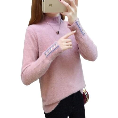 2020 Faux mink cashmere sweater women autumn winter loose turtleneck knit sweaters jumper student casual top bottom sweater 3164