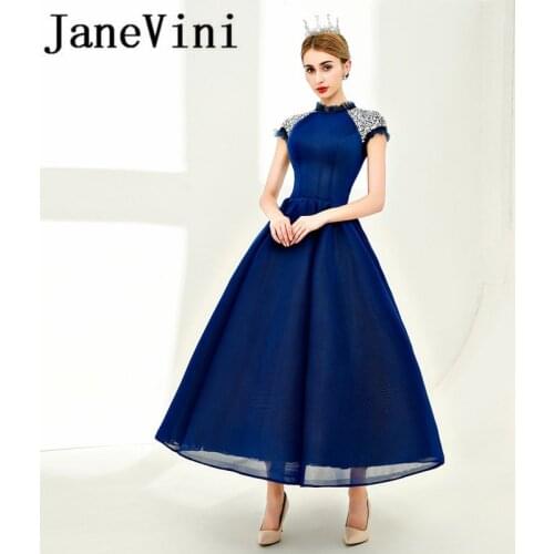 JaneVini 2020 Sequins Long Bridesmaid Dresses A-Line High Neck Ankle-Length Plus Size Prom Party Dress Vestidos Dama De Honra