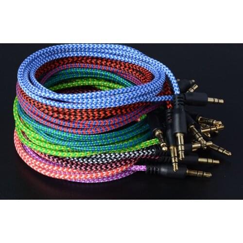 10pcs Braided Audio Auxiliary Cable 1m 3.5mm Wave AUX Extension Male to Male Stereo Car Nylon Cord Jack For Samsung phone PC MP3