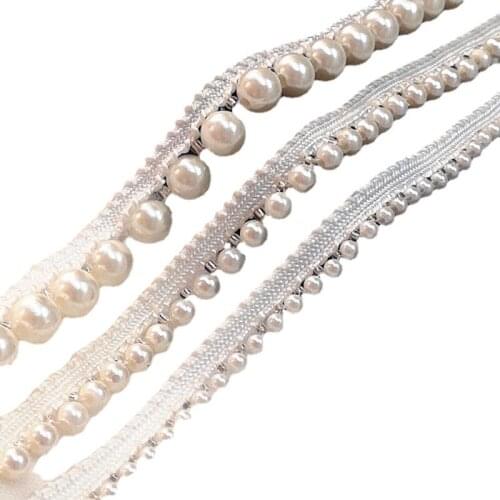 10Yard Pearl Lace Trim Ribbon Handmade Beaded Webbing Clothing Collar DIY Apparel Sewing Curtain Wedding Dress Decor Accessories